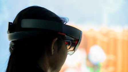 Woman using virtual headset