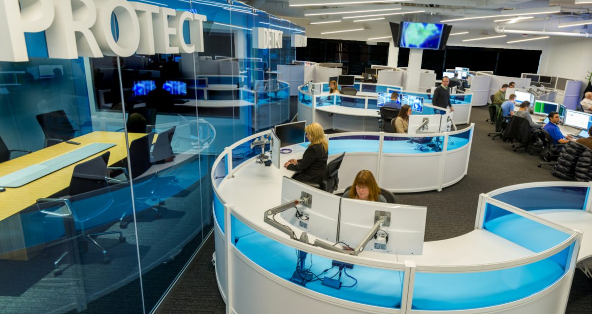 People working in Microsoft Cybersecurity Operations Center